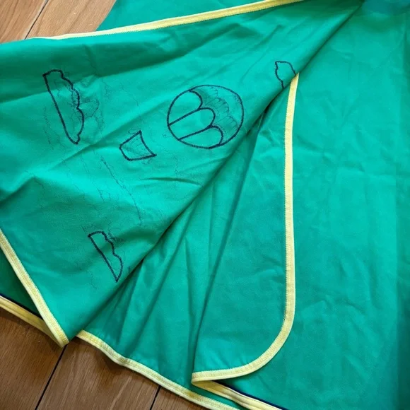 Vintage 70s wrap skirt hot air balloon patchwork green circle skirt - Picture 3 of 9